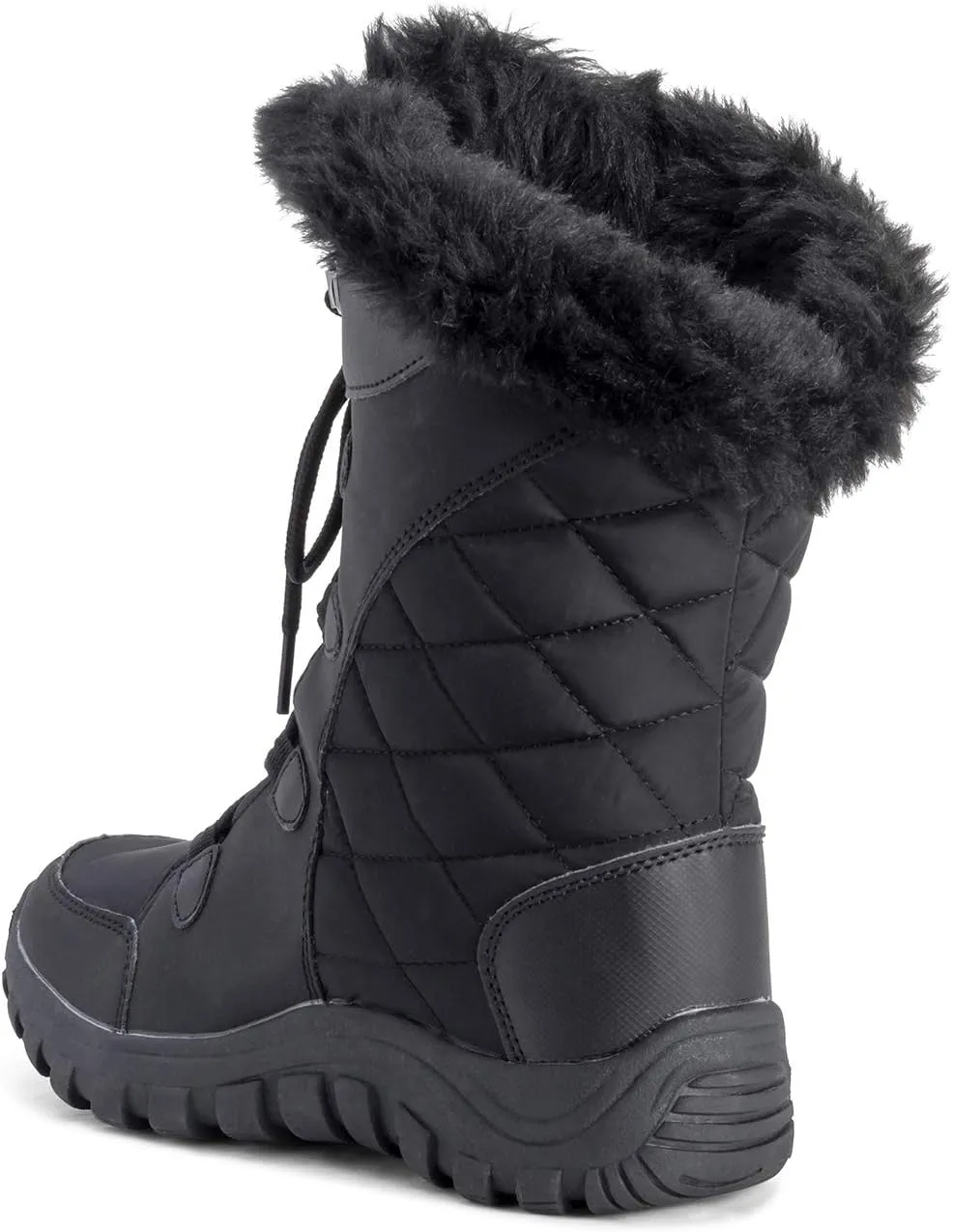 POLAR Womens Quilted Faux Fur Cuff Winter Duck Rubber Sole Durable Snow Rain Outdoor Boots