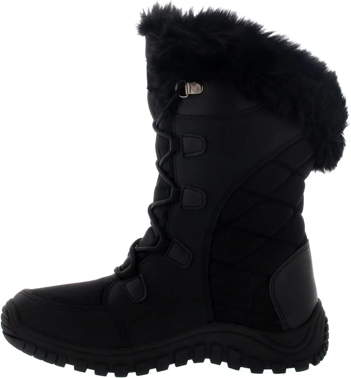 POLAR Womens Quilted Faux Fur Cuff Winter Duck Rubber Sole Durable Snow Rain Outdoor Boots