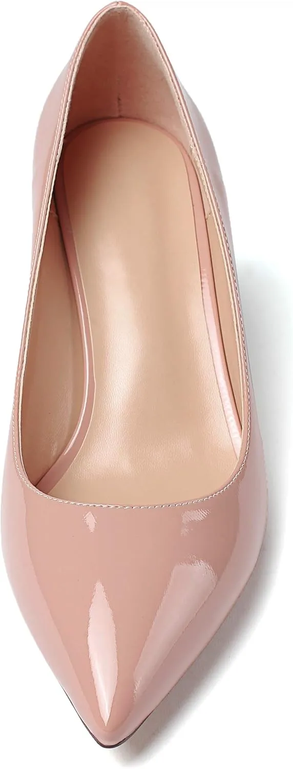 SAMMITOP Women's Pointed Toe Mid Heel Classic Pumps Slip On Elegant Formal Party Dress Shoes