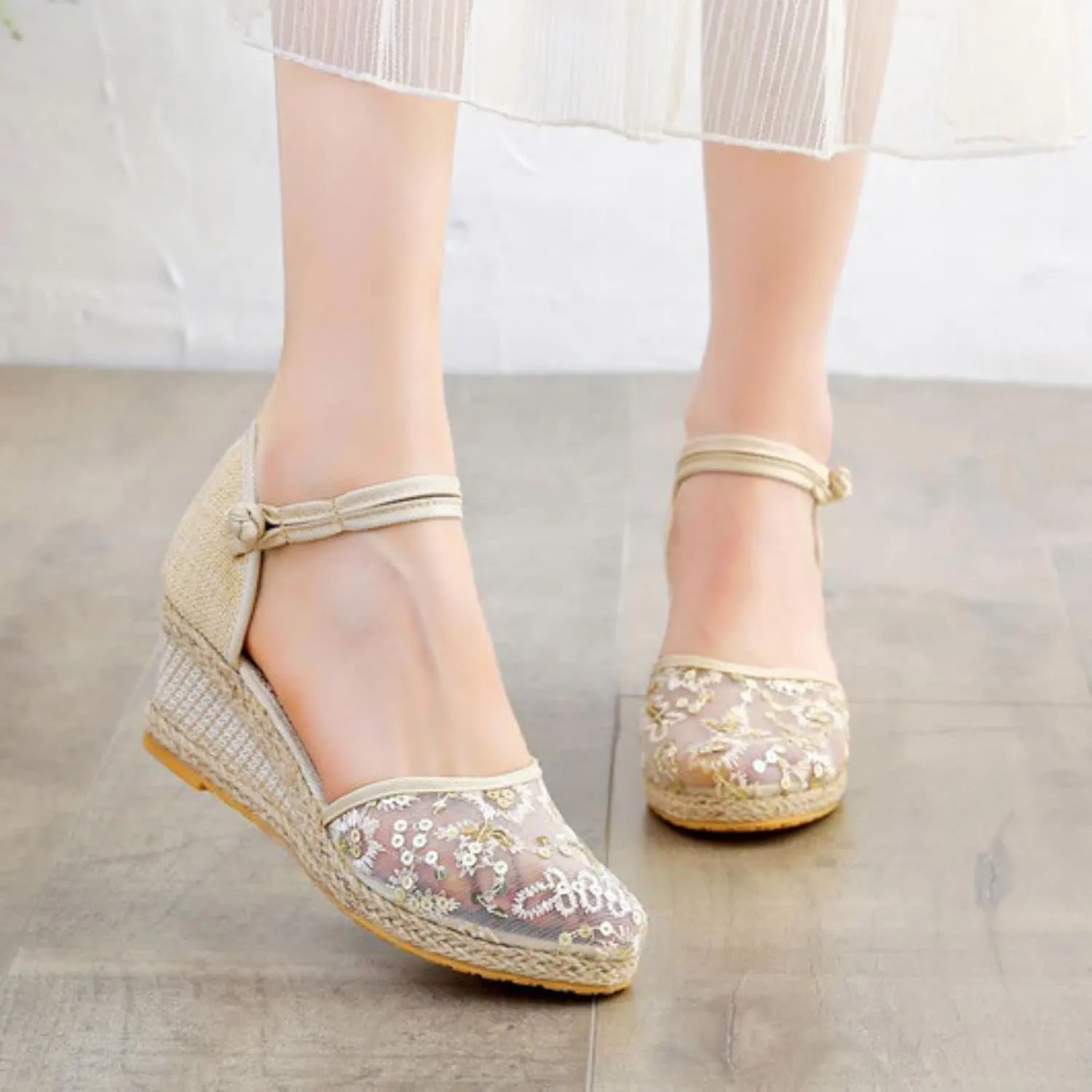 Sandals for Women 2025 Ankle Buckle Strap Closed Toe Wedge Sandals Platform Wedge Sandal Casual Espadrilles Wedge Sandal