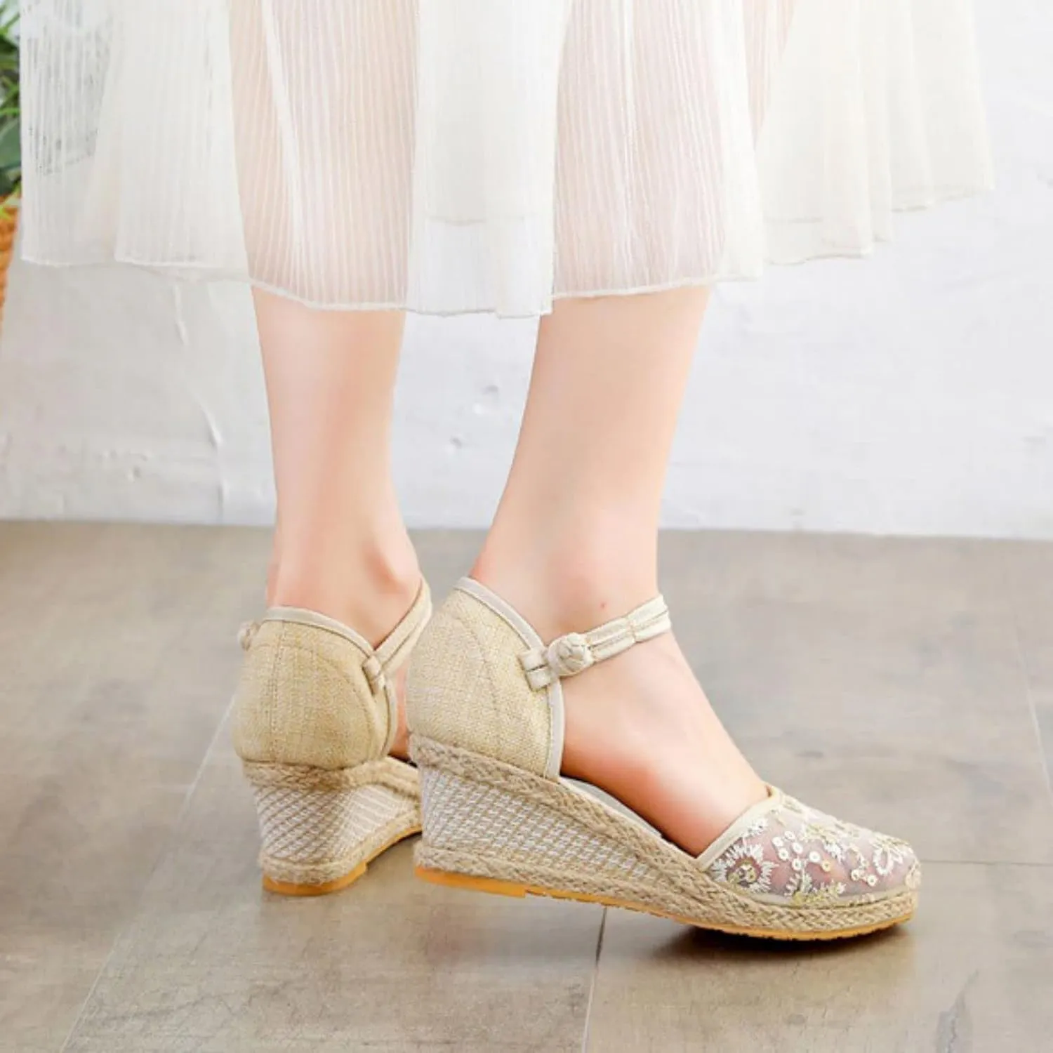 Sandals for Women 2025 Ankle Buckle Strap Closed Toe Wedge Sandals Platform Wedge Sandal Casual Espadrilles Wedge Sandal