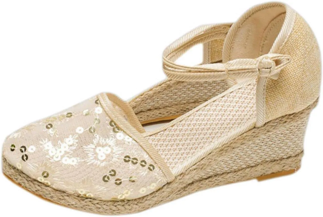 Sandals for Women 2025 Ankle Buckle Strap Closed Toe Wedge Sandals Platform Wedge Sandal Casual Espadrilles Wedge Sandal