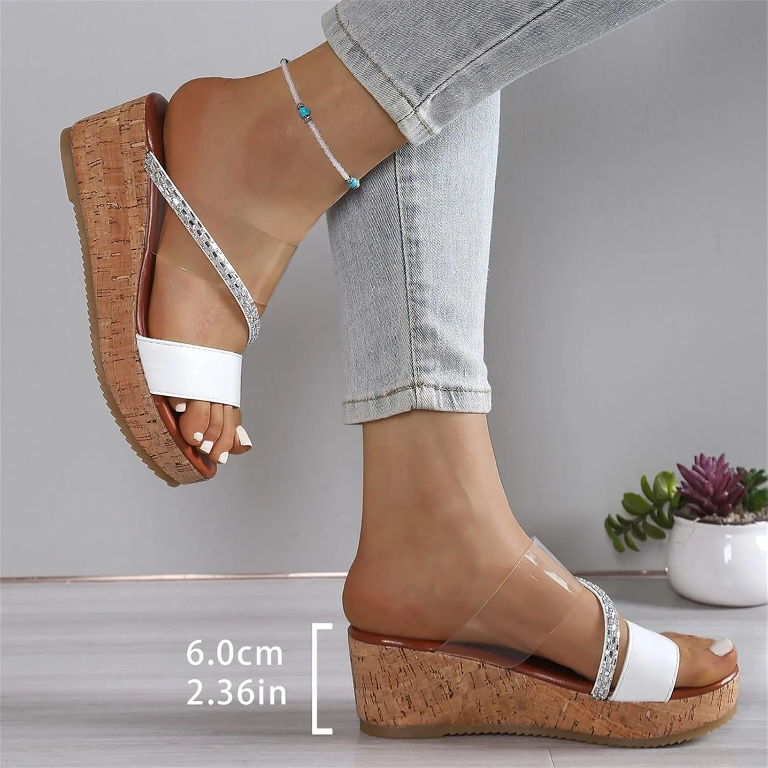 Sandals for Women 2025 Wide Width Clear Cross Strappy Open Toe Wedges Shoes Comfort Platform Dressy Summer Slippers