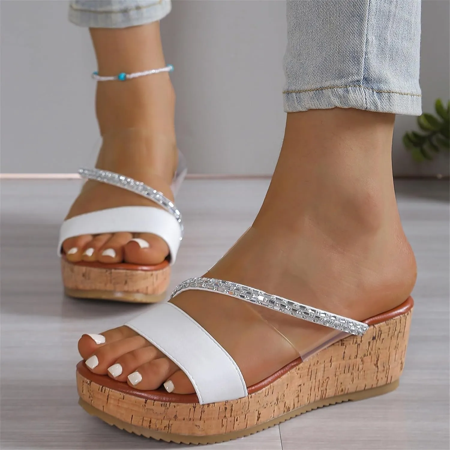 Sandals for Women 2025 Wide Width Clear Cross Strappy Open Toe Wedges Shoes Comfort Platform Dressy Summer Slippers