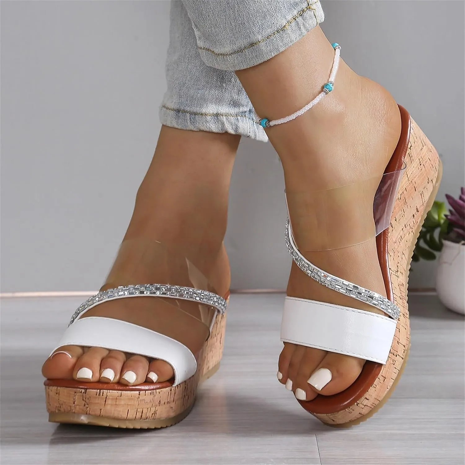 Sandals for Women 2025 Wide Width Clear Cross Strappy Open Toe Wedges Shoes Comfort Platform Dressy Summer Slippers