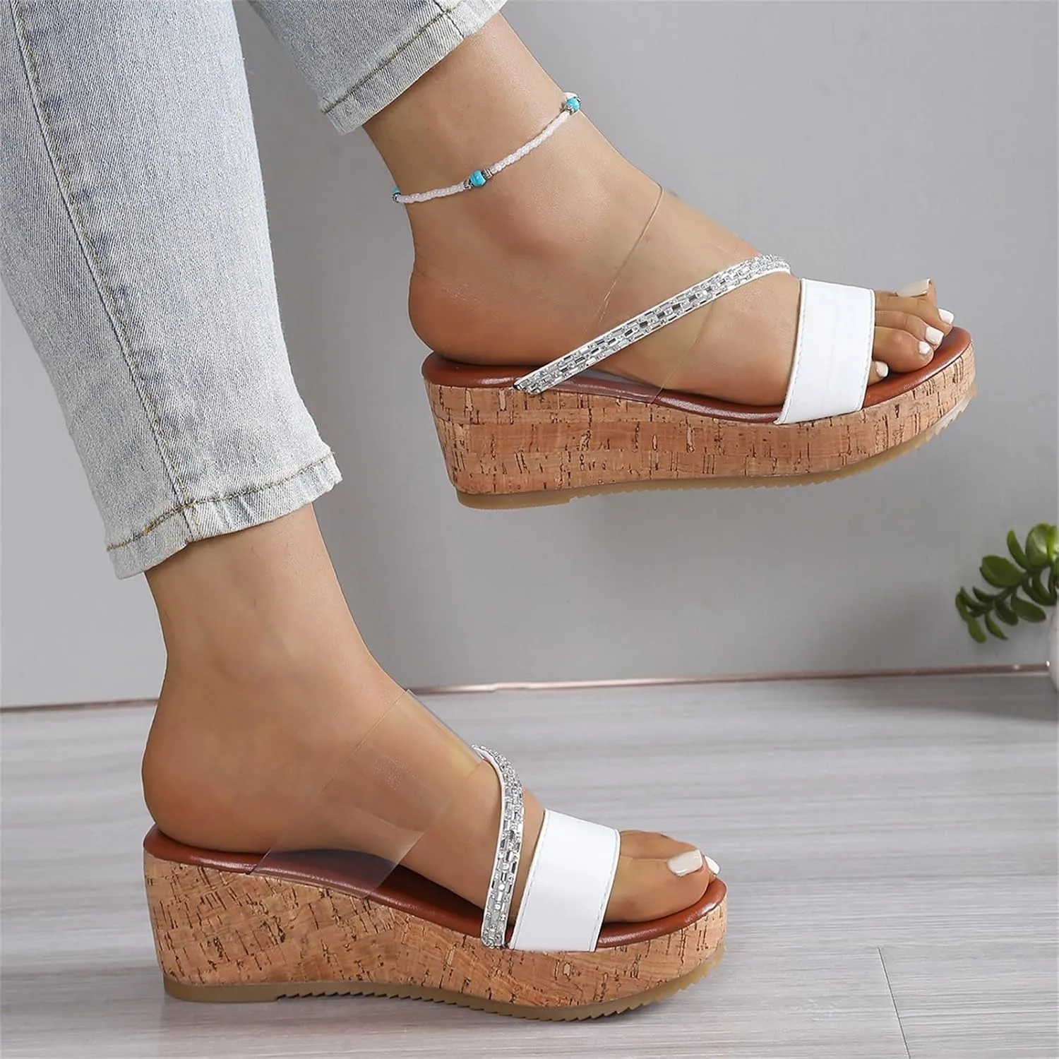 Sandals for Women 2025 Wide Width Clear Cross Strappy Open Toe Wedges Shoes Comfort Platform Dressy Summer Slippers
