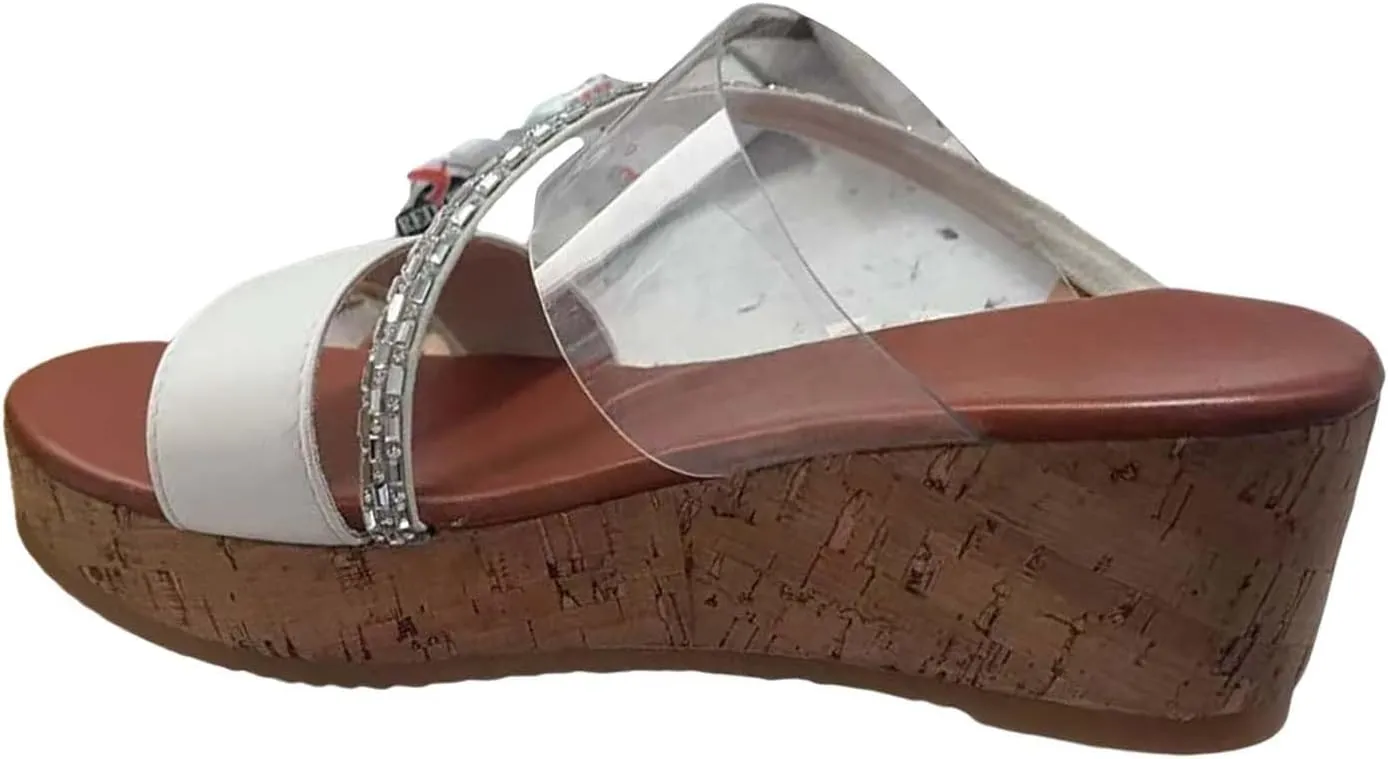 Sandals for Women 2025 Wide Width Clear Cross Strappy Open Toe Wedges Shoes Comfort Platform Dressy Summer Slippers