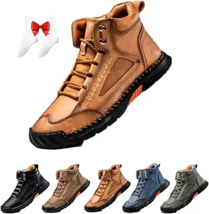 Sawbehind Men's Comfortable Handmade Leather Boots – Waterproof,Spacious Toe Box Outdoor Leather Shoes Ankle Boots