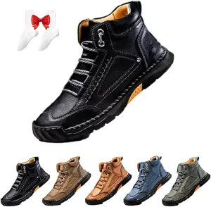 Sawbehind Men's Comfortable Handmade Leather Boots – Waterproof,Spacious Toe Box Outdoor Leather Shoes Ankle Boots