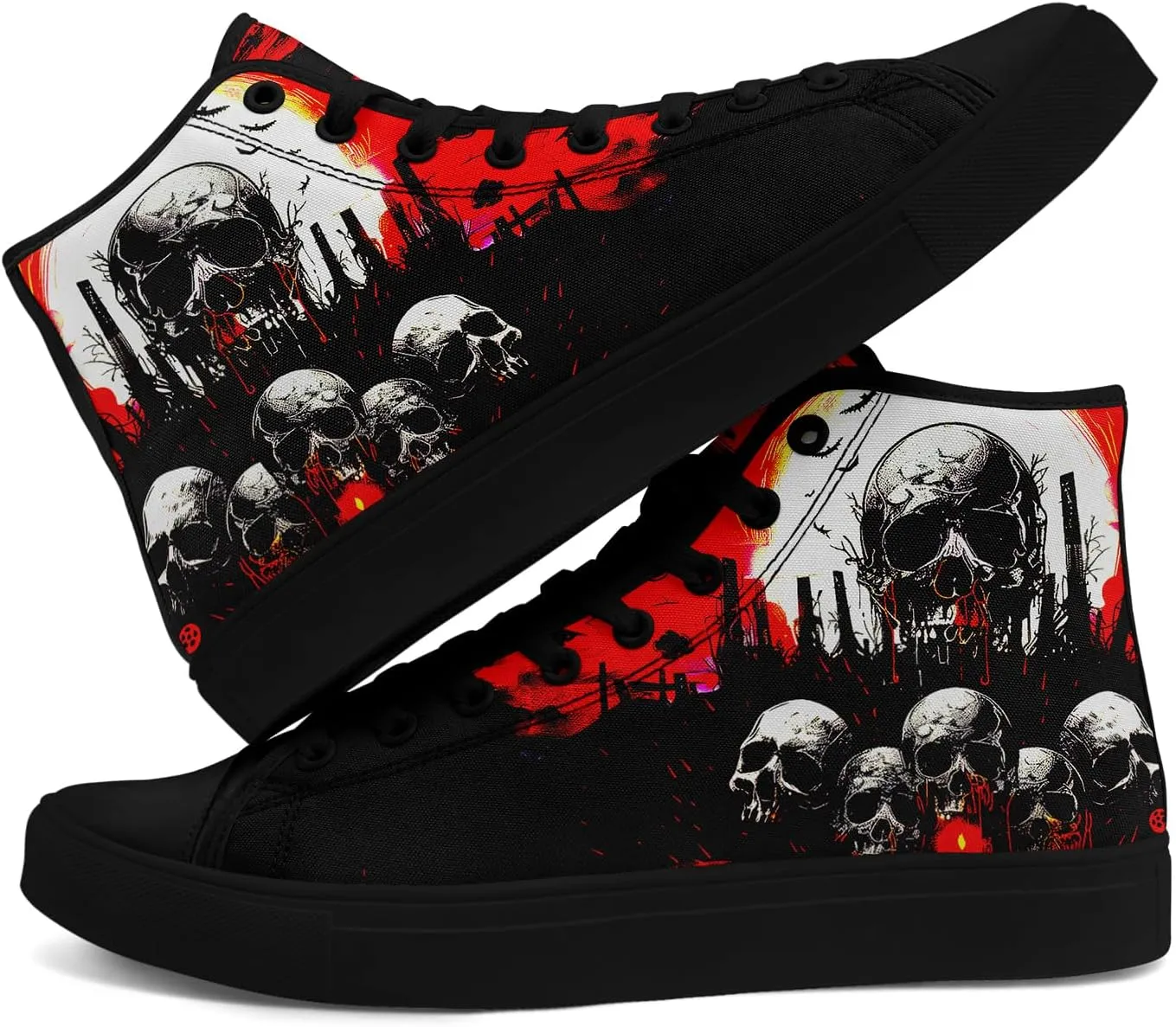 Skull High Tops Canvas Shoes for Men Women Classic Lace Up Fashion Sneaker Casual Flat Walking Shoes