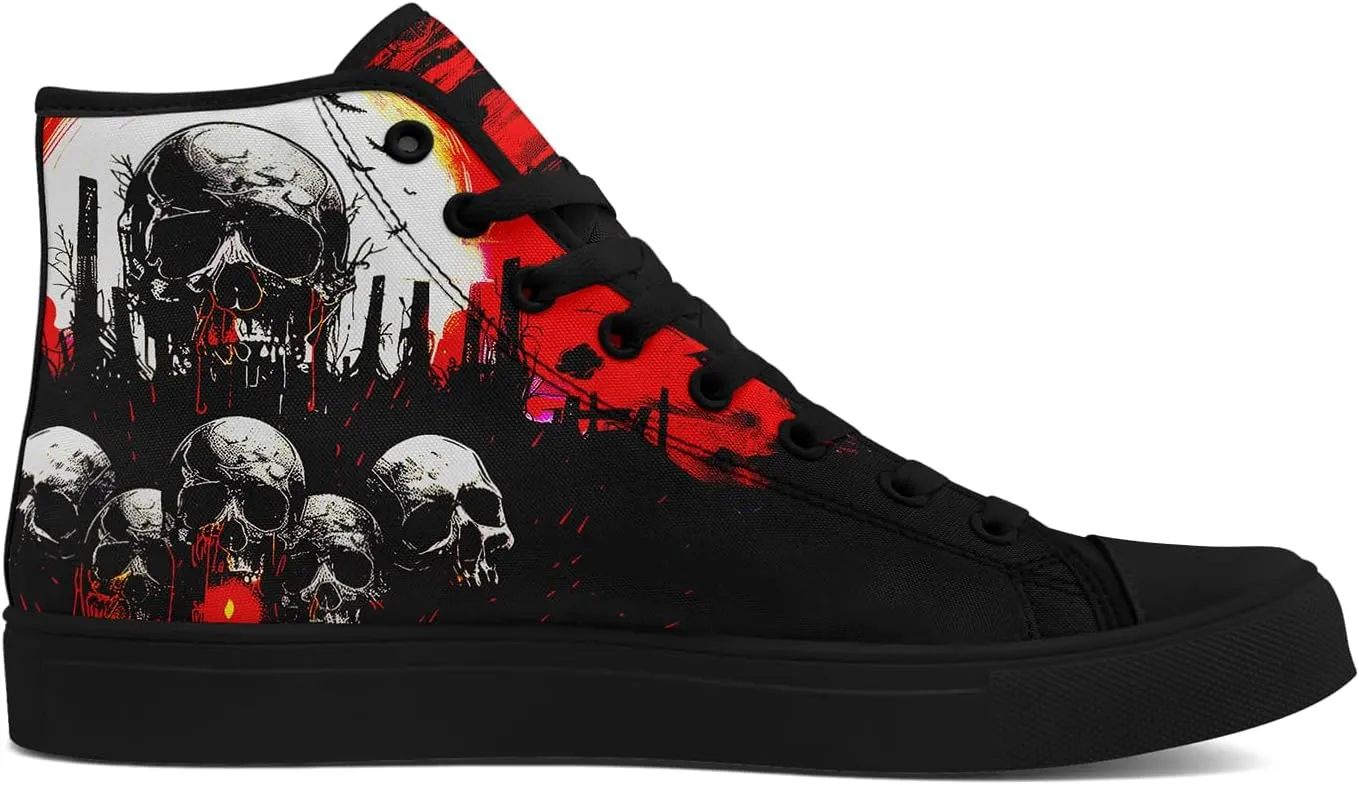 Skull High Tops Canvas Shoes for Men Women Classic Lace Up Fashion Sneaker Casual Flat Walking Shoes