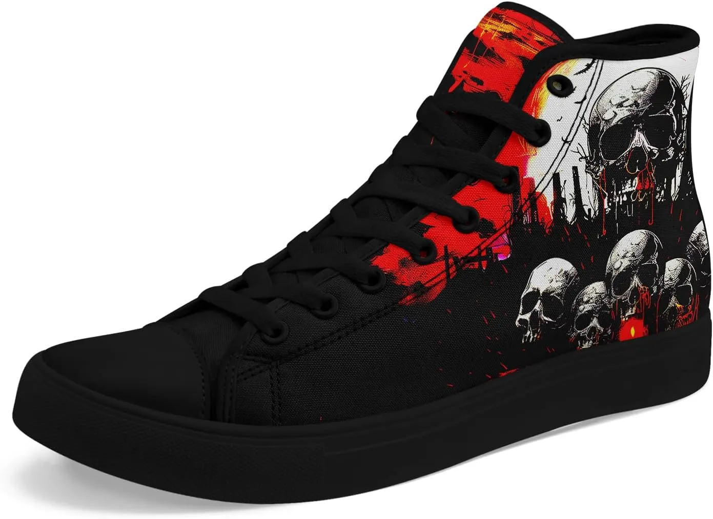 Skull High Tops Canvas Shoes for Men Women Classic Lace Up Fashion Sneaker Casual Flat Walking Shoes