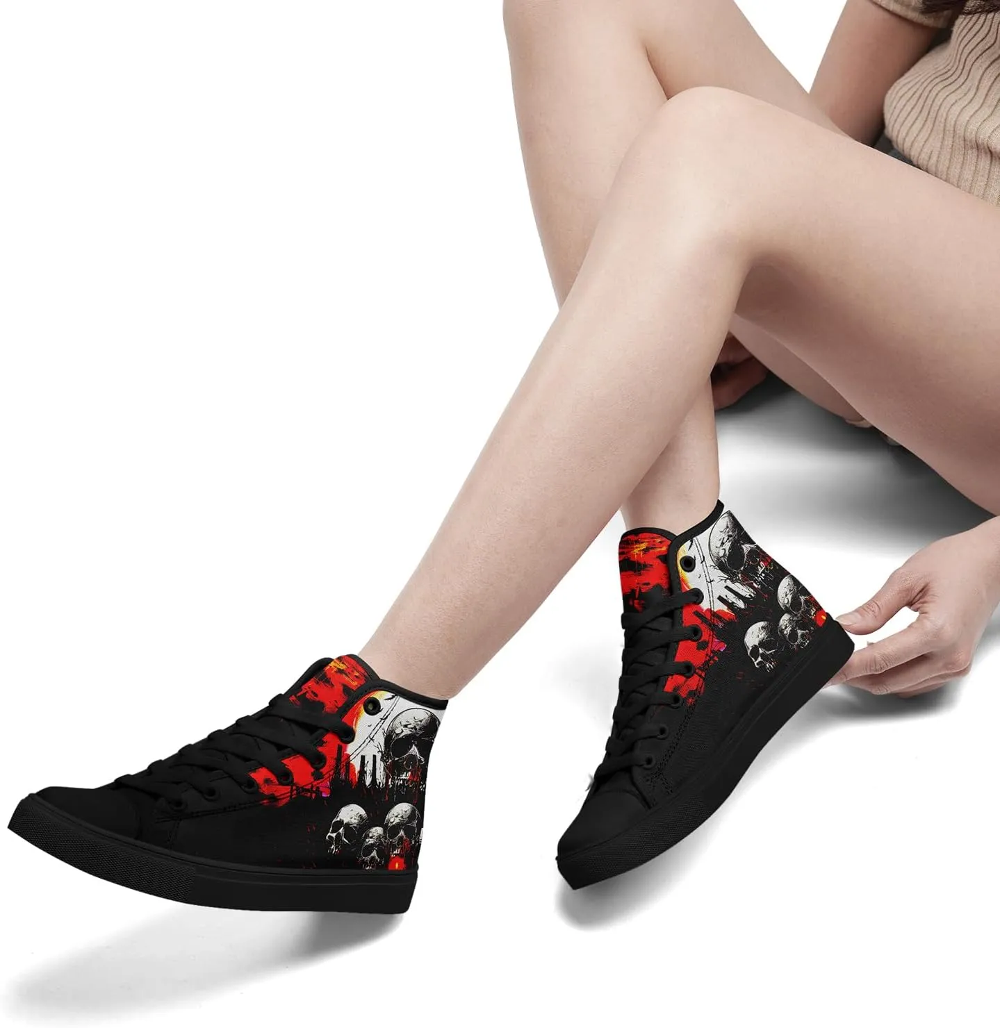 Skull High Tops Canvas Shoes for Men Women Classic Lace Up Fashion Sneaker Casual Flat Walking Shoes