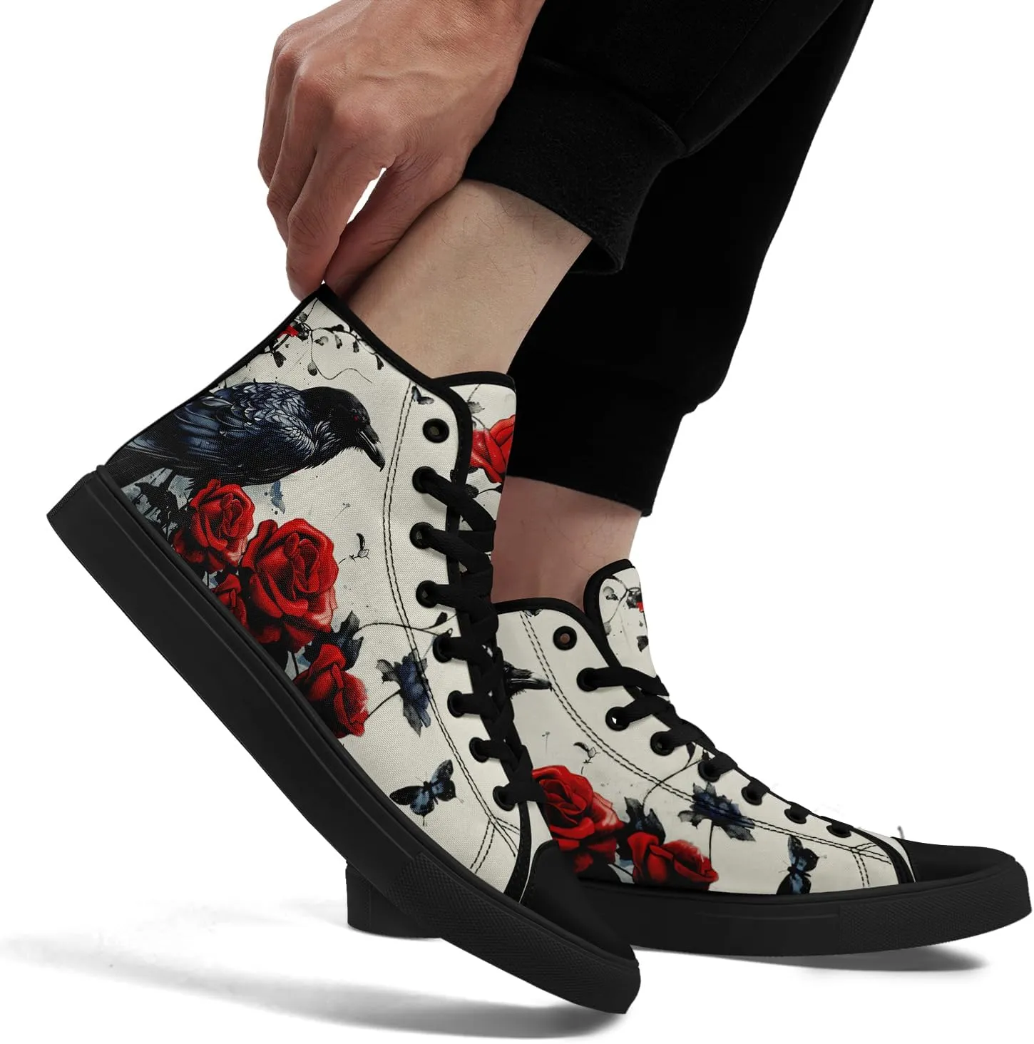 Skull High Tops Canvas Shoes for Men Women Classic Lace Up Fashion Sneaker Casual Flat Walking Shoes