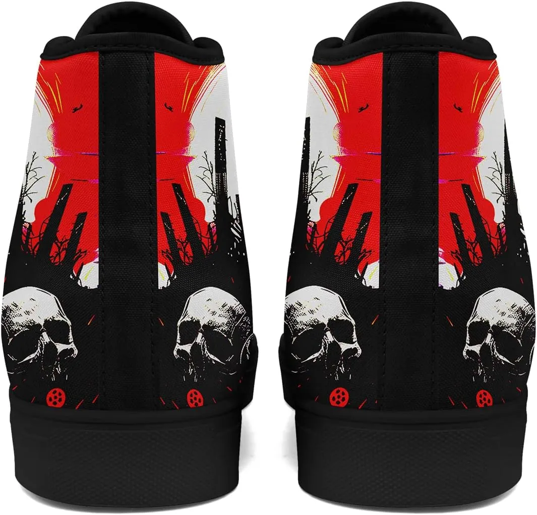Skull High Tops Canvas Shoes for Men Women Classic Lace Up Fashion Sneaker Casual Flat Walking Shoes