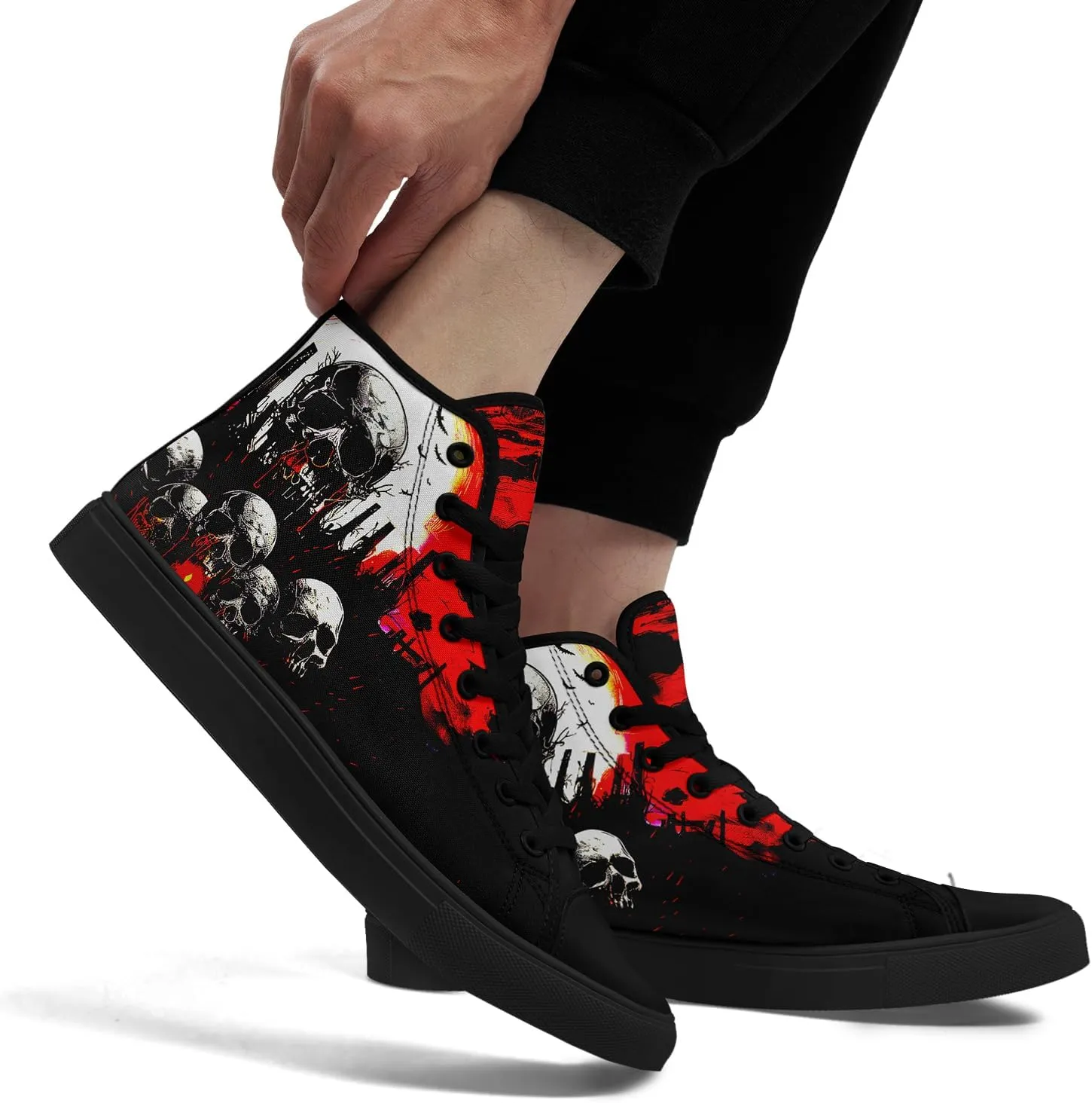 Skull High Tops Canvas Shoes for Men Women Classic Lace Up Fashion Sneaker Casual Flat Walking Shoes