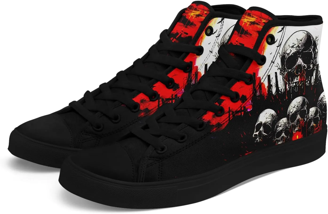 Skull High Tops Canvas Shoes for Men Women Classic Lace Up Fashion Sneaker Casual Flat Walking Shoes