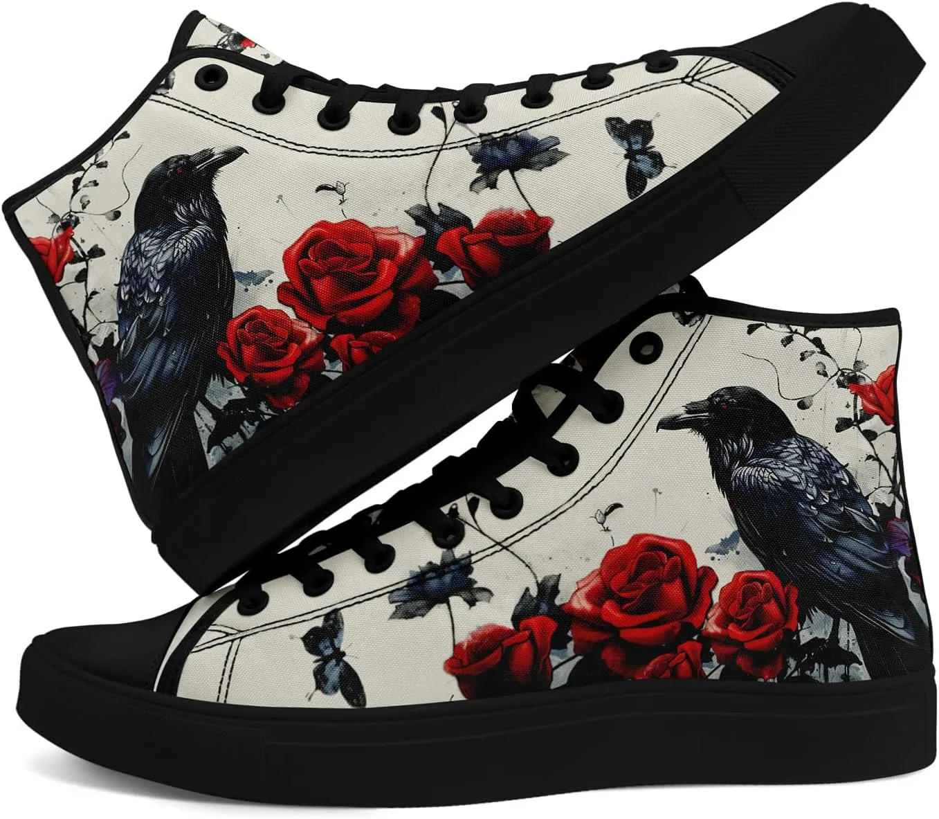 Skull High Tops Canvas Shoes for Men Women Classic Lace Up Fashion Sneaker Casual Flat Walking Shoes