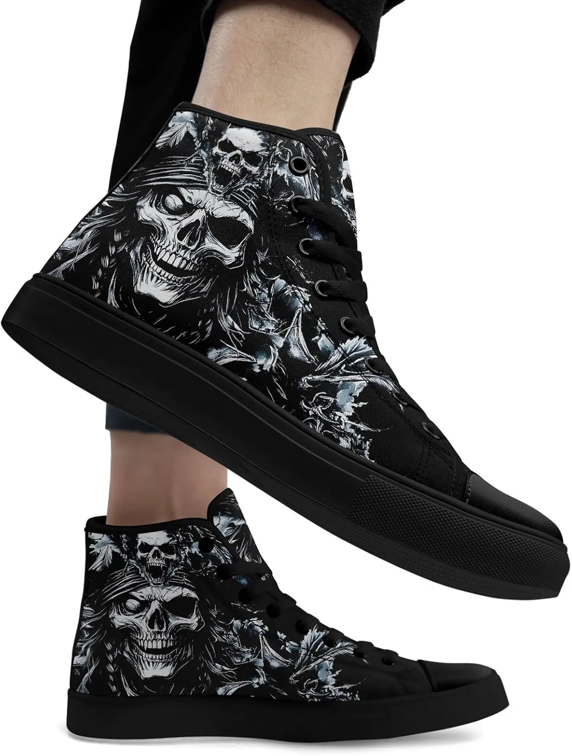 Skull Shoes High Top Canvas Sneakers for Men Women Classic Lace up Casual Trainers Plimsoles Flat Shoes Gothic Walking Streetwear