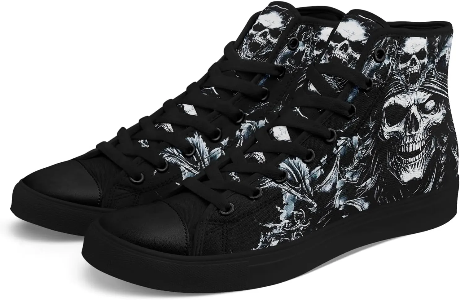 Skull Shoes High Top Canvas Sneakers for Men Women Classic Lace up Casual Trainers Plimsoles Flat Shoes Gothic Walking Streetwear