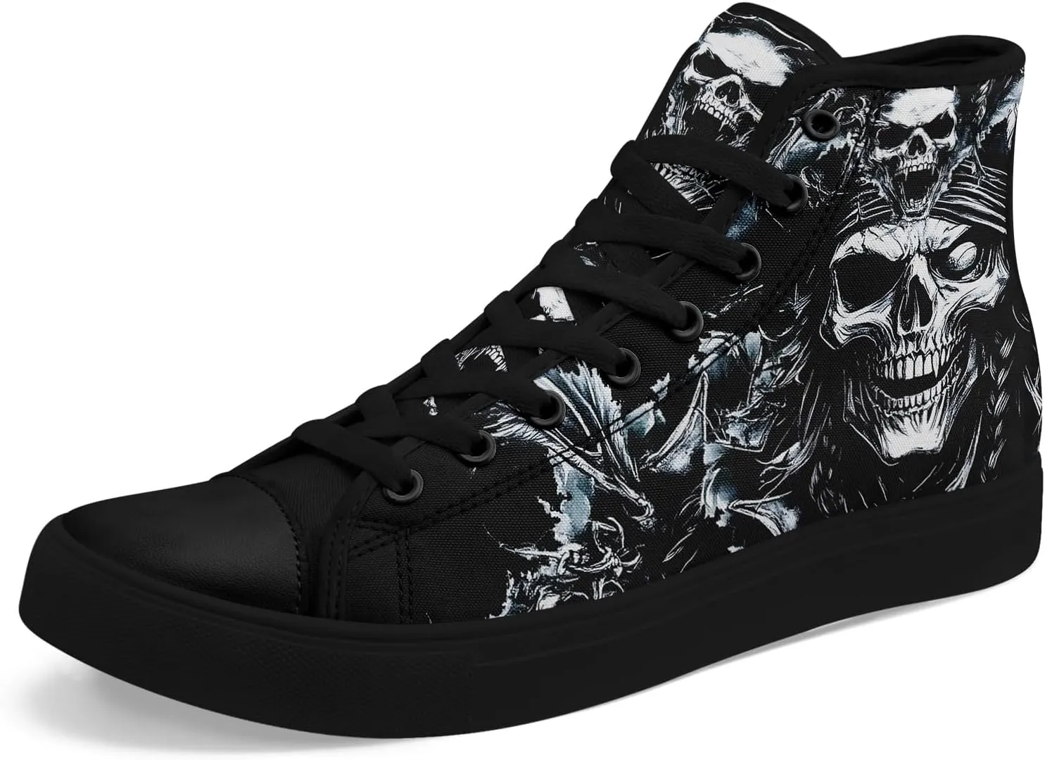 Skull Shoes High Top Canvas Sneakers for Men Women Classic Lace up Casual Trainers Plimsoles Flat Shoes Gothic Walking Streetwear