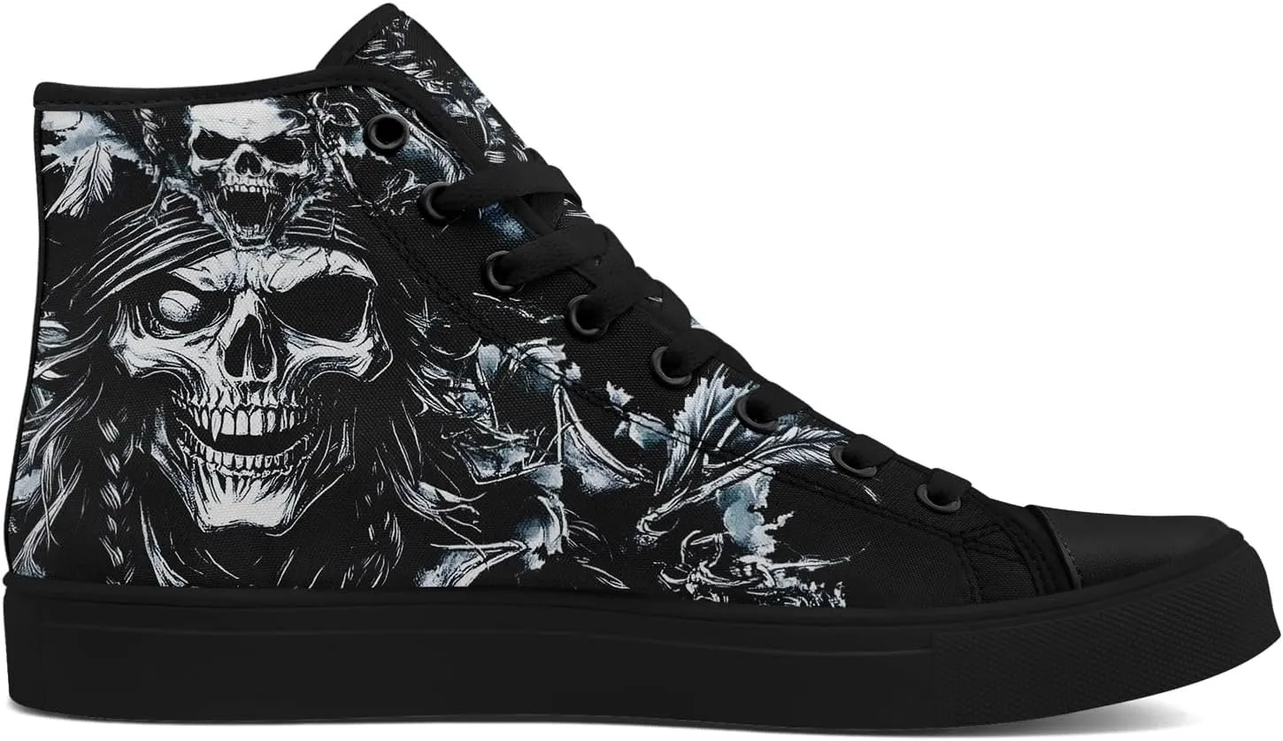 Skull Shoes High Top Canvas Sneakers for Men Women Classic Lace up Casual Trainers Plimsoles Flat Shoes Gothic Walking Streetwear