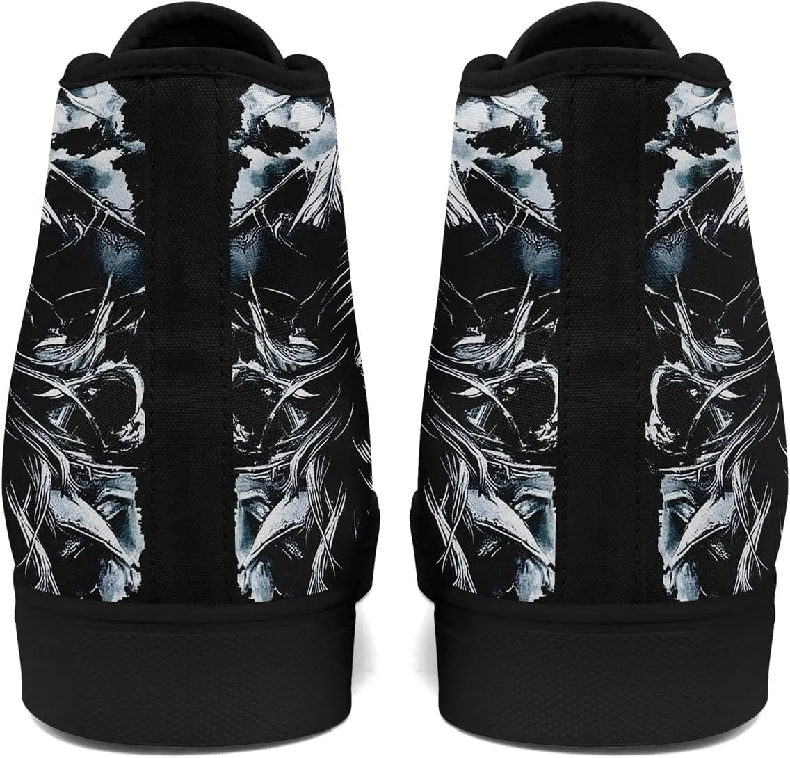 Skull Shoes High Top Canvas Sneakers for Men Women Classic Lace up Casual Trainers Plimsoles Flat Shoes Gothic Walking Streetwear