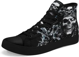 Skull Shoes High Top Canvas Sneakers for Men Women Classic Lace up Casual Trainers Plimsoles Flat Shoes Gothic Walking Streetwear