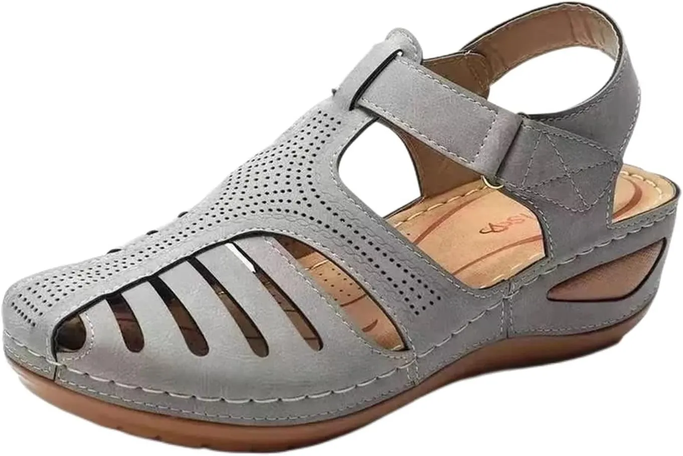 Smoneyful Women's Sandals Summer Casual Bohemia Gladiator Closed Toe Wedge Ankle Strap Slip On Platform Dressy Sandals