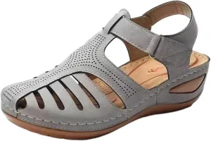 Smoneyful Women's Sandals Summer Casual Bohemia Gladiator Closed Toe Wedge Ankle Strap Slip On Platform Dressy Sandals
