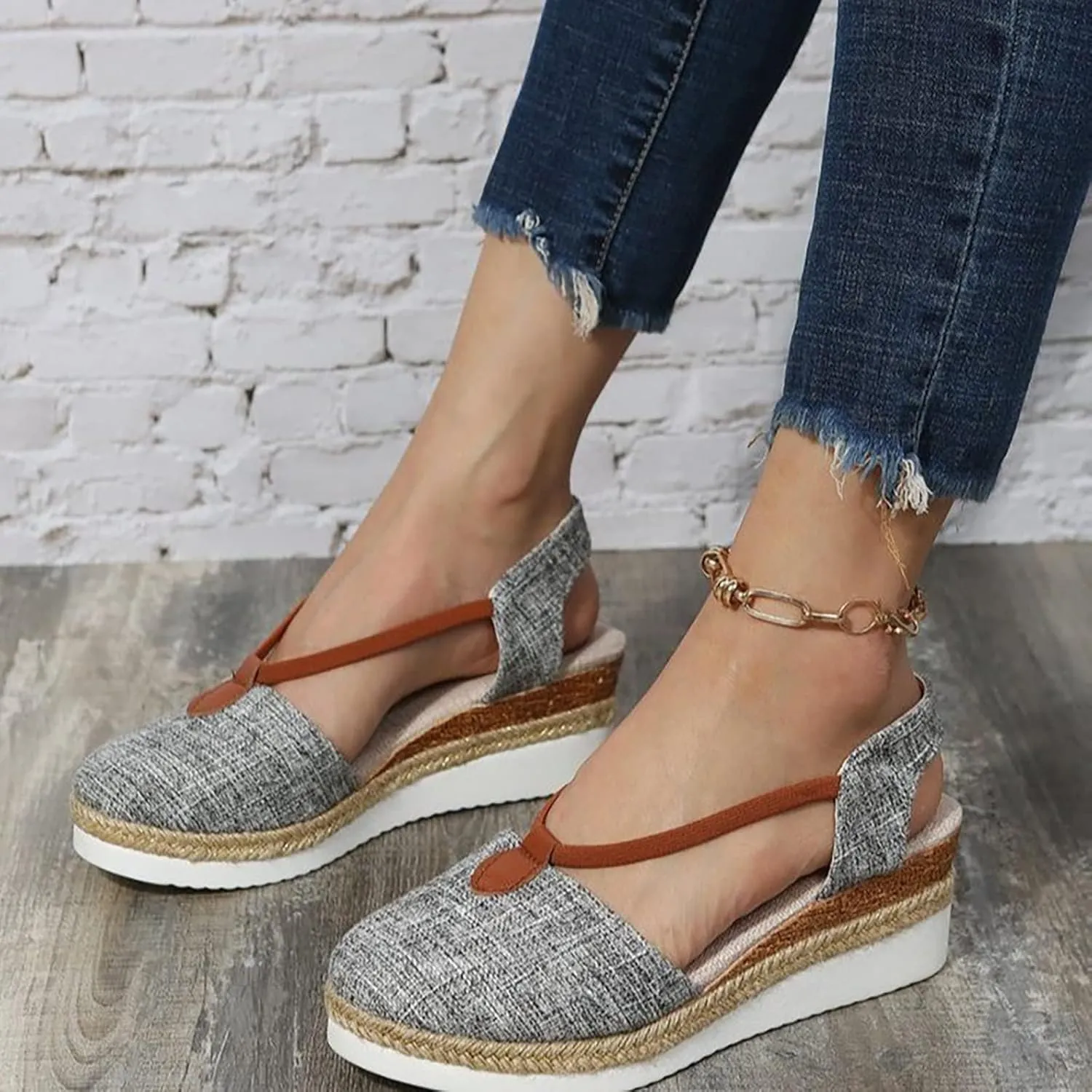 Smoneyful Womens Stylish Platform Wedge Sandals with Circle Ring Detail Espadrille Canvas for Beach Casual Comfortable for Every Occasion