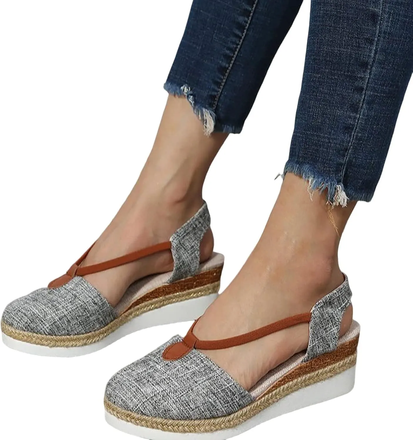 Smoneyful Womens Stylish Platform Wedge Sandals with Circle Ring Detail Espadrille Canvas for Beach Casual Comfortable for Every Occasion