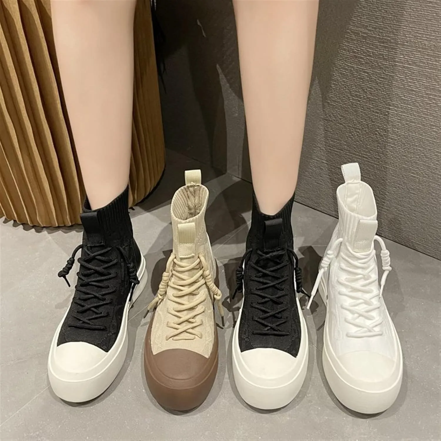 Socks Boots Breathable Flat All-Match Casual Sneakers 3 cm Thick Sole Breathable Canvas Shoes Outdoor Light Walking Shoes (Color : White, Size : 7)