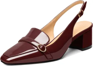 Soireelady Women Block Heel Pumps Slingback Mid Heels Adjustable Buckle Heels Elegant Formal Business Party Dressy Shoes Comfort 2Inch