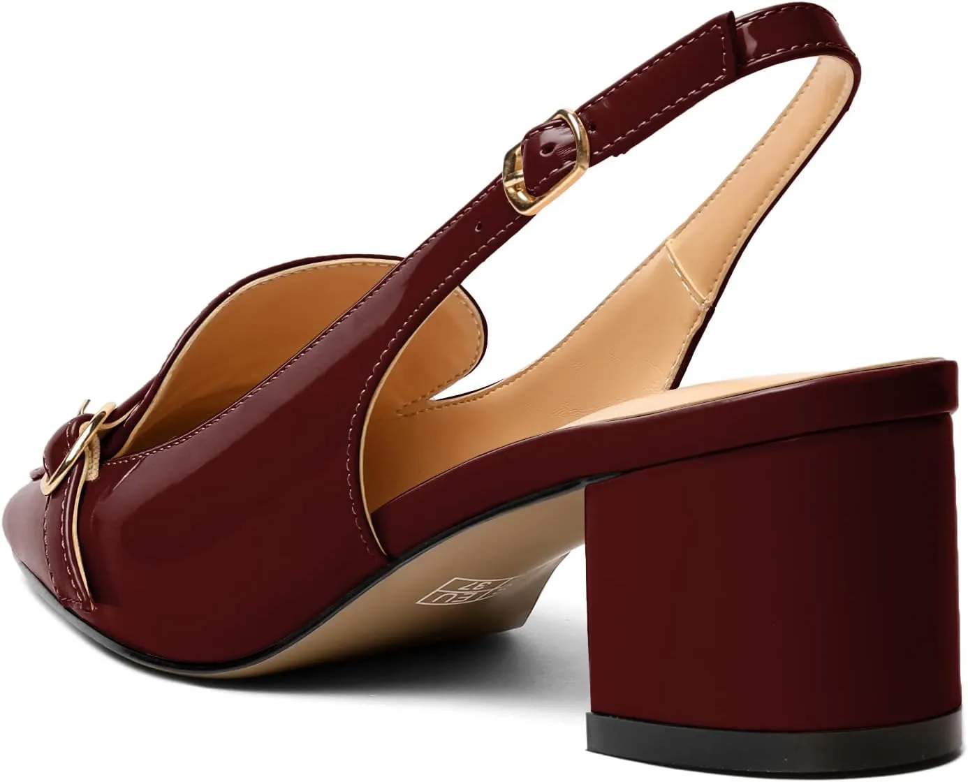 Soireelady Women Block Heel Pumps Slingback Mid Heels Adjustable Buckle Heels Elegant Formal Business Party Dressy Shoes Comfort 2Inch
