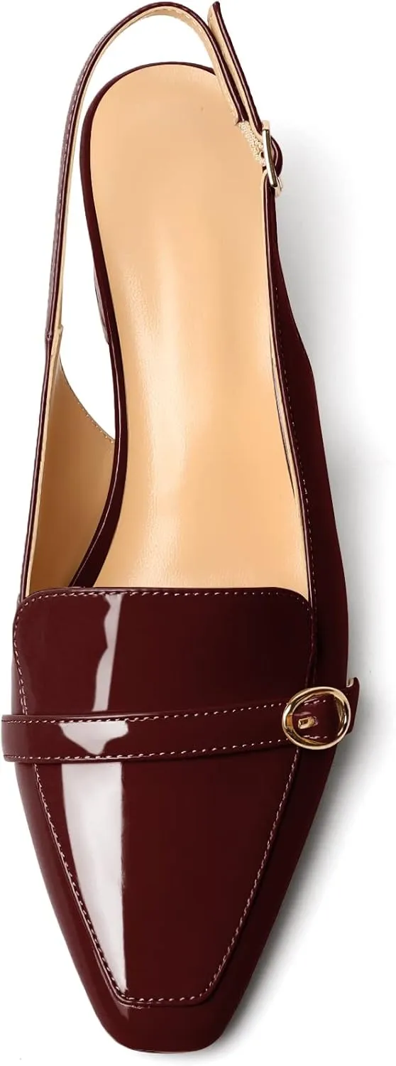 Soireelady Women Block Heel Pumps Slingback Mid Heels Adjustable Buckle Heels Elegant Formal Business Party Dressy Shoes Comfort 2Inch