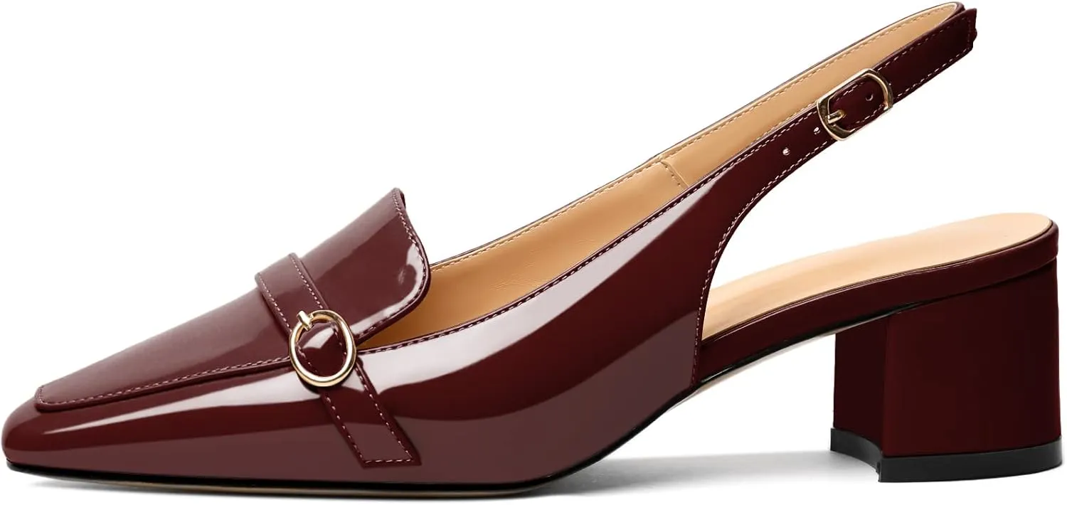Soireelady Women Block Heel Pumps Slingback Mid Heels Adjustable Buckle Heels Elegant Formal Business Party Dressy Shoes Comfort 2Inch