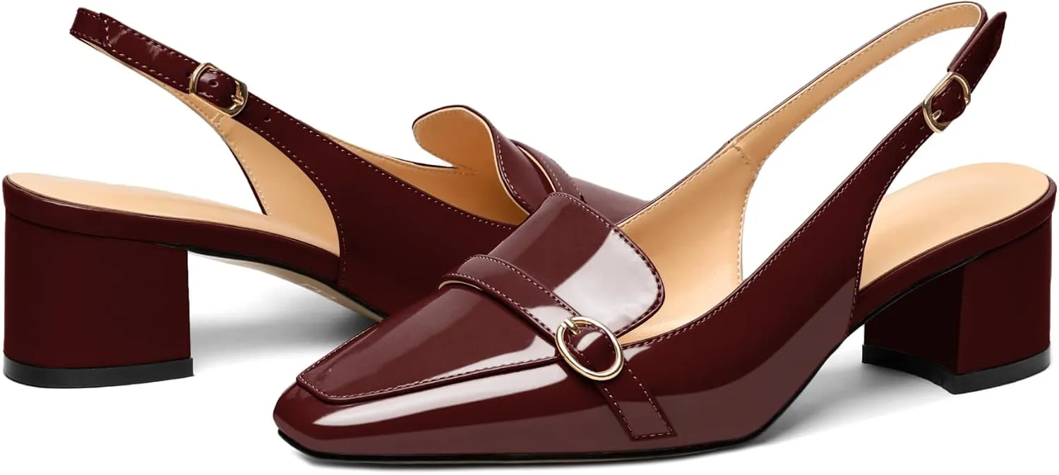 Soireelady Women Block Heel Pumps Slingback Mid Heels Adjustable Buckle Heels Elegant Formal Business Party Dressy Shoes Comfort 2Inch
