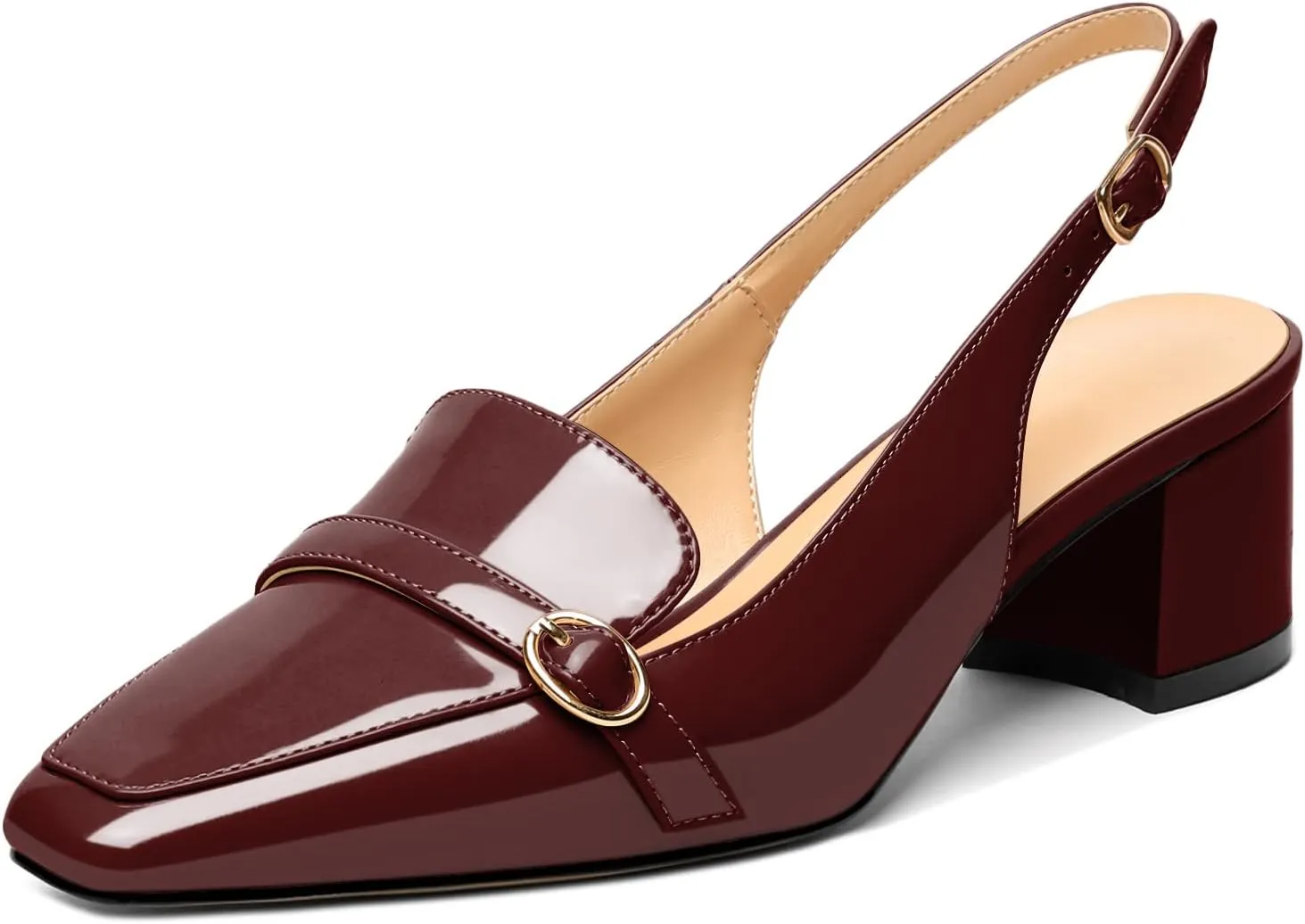 Soireelady Women Block Heel Pumps Slingback Mid Heels Adjustable Buckle Heels Elegant Formal Business Party Dressy Shoes Comfort 2Inch