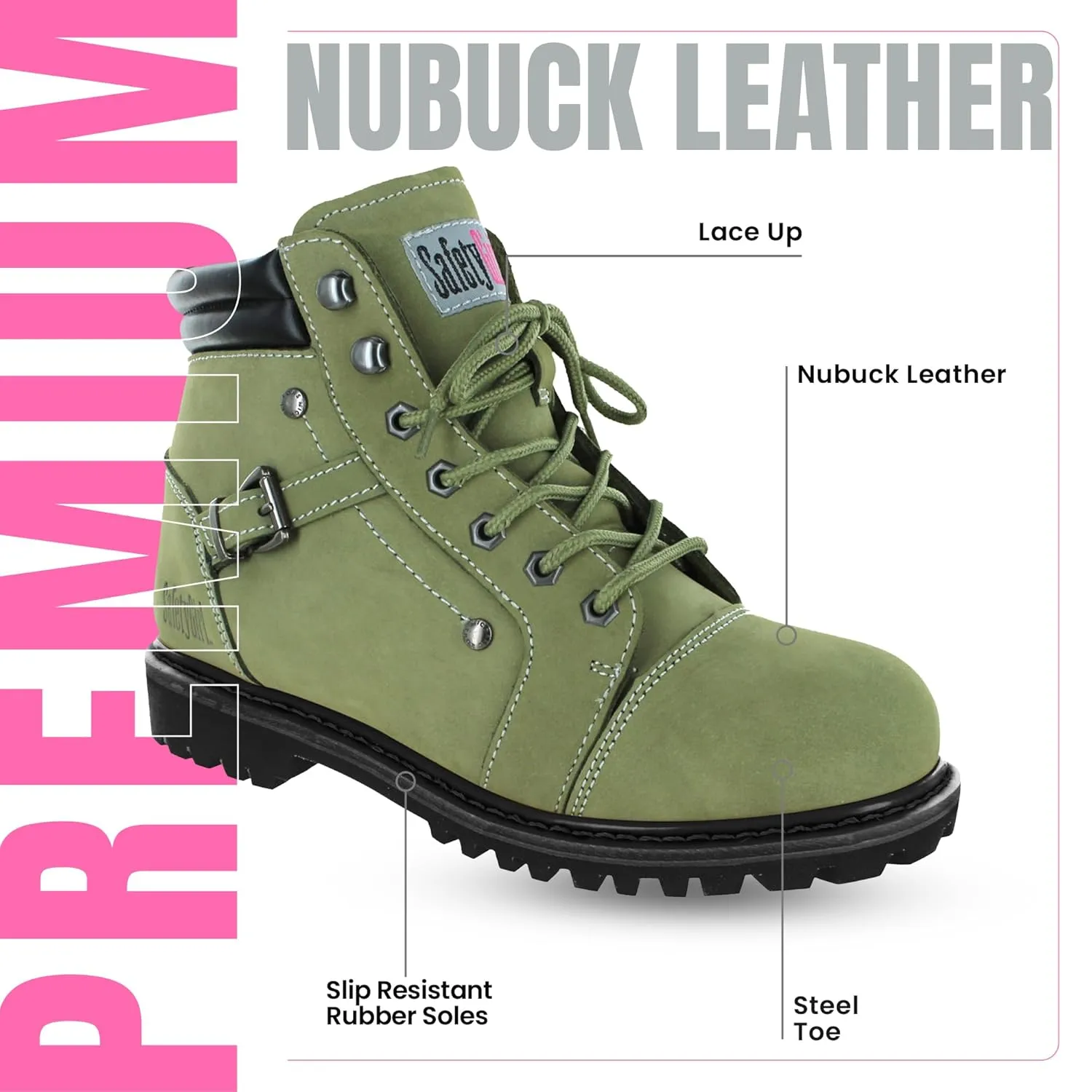 Steel Toe Boots for Women - Moss - 7.5M | Waterproof Women's Fusion Work Boots | Leather Work Boots | Rugged Goodyear Welt Construction | Oil Resistant Outsoles & Cushioned Insoles