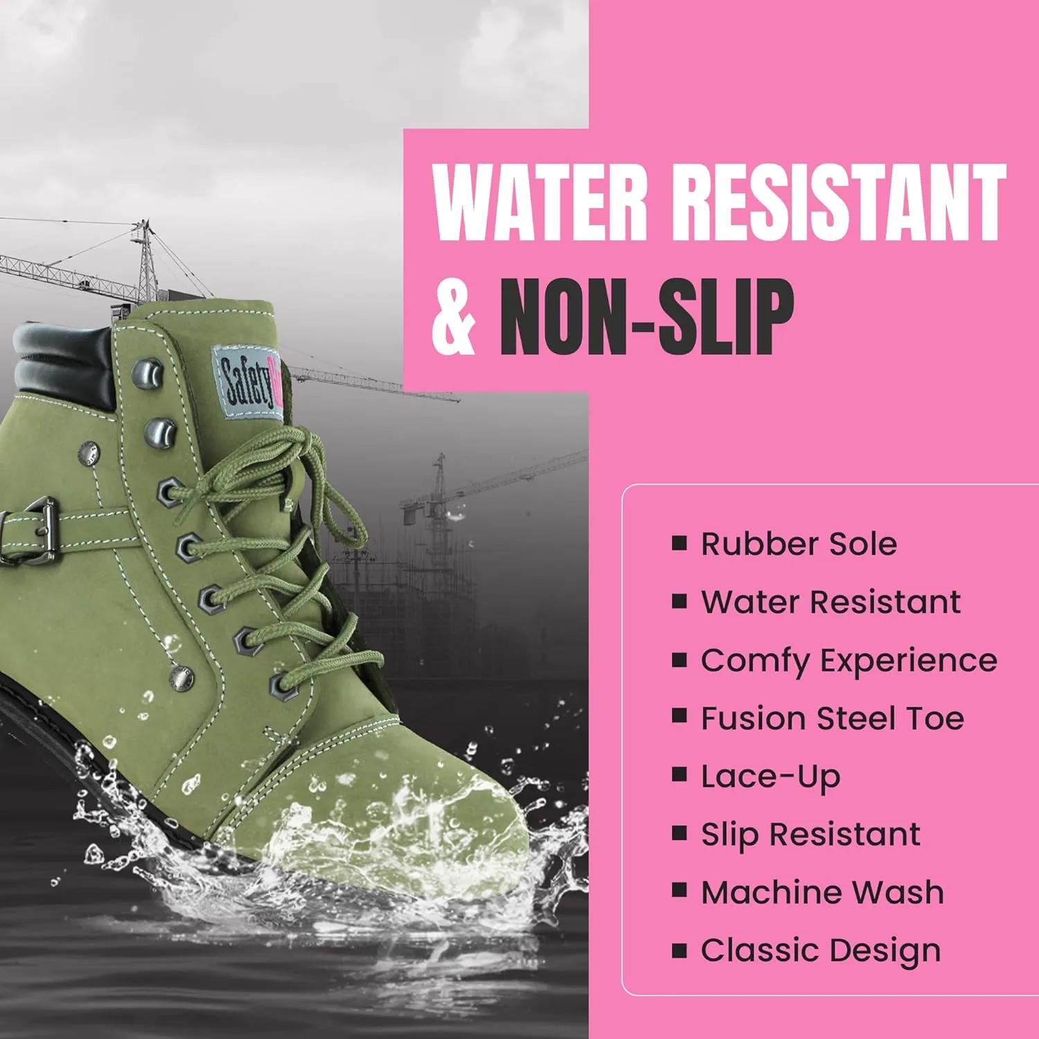 Steel Toe Boots for Women - Moss - 7.5M | Waterproof Women's Fusion Work Boots | Leather Work Boots | Rugged Goodyear Welt Construction | Oil Resistant Outsoles & Cushioned Insoles