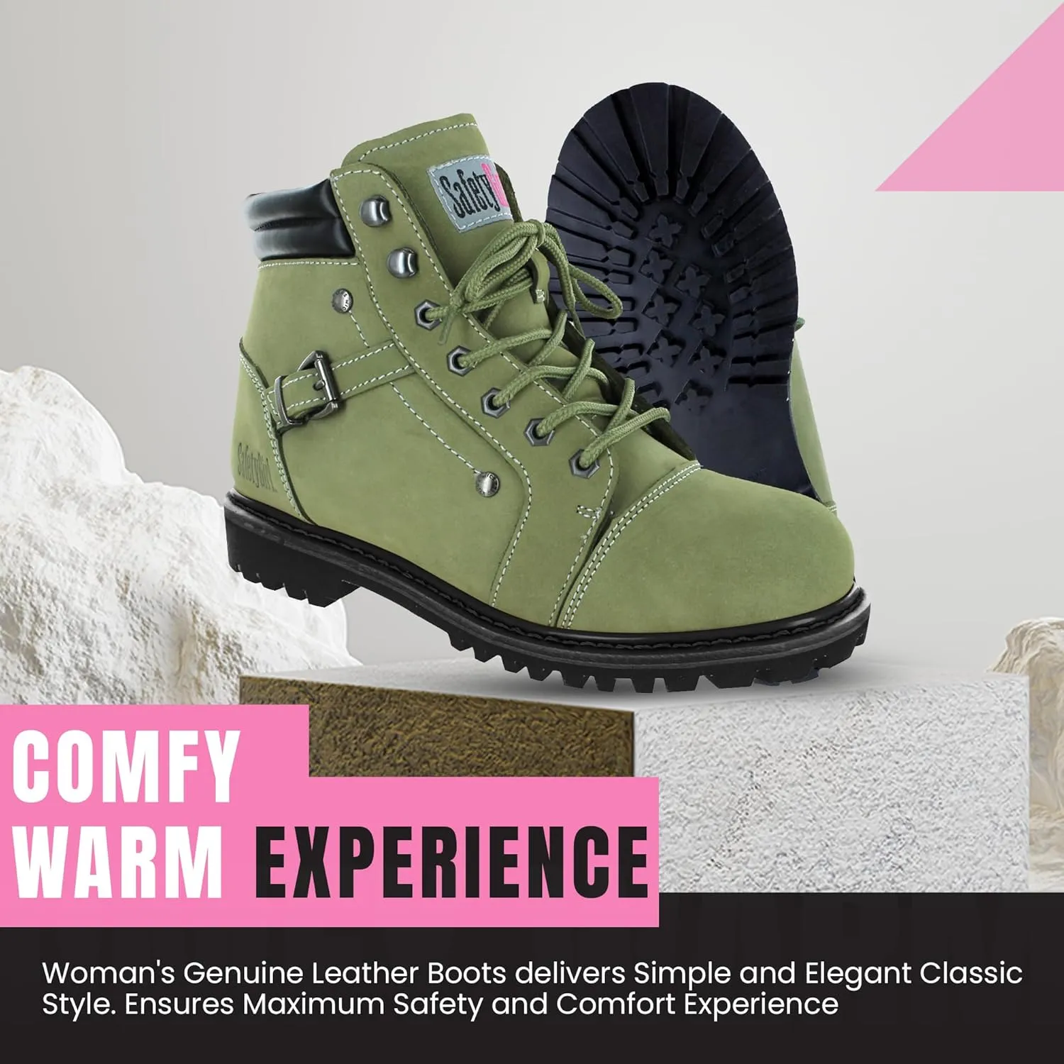 Steel Toe Boots for Women - Moss - 7.5M | Waterproof Women's Fusion Work Boots | Leather Work Boots | Rugged Goodyear Welt Construction | Oil Resistant Outsoles & Cushioned Insoles