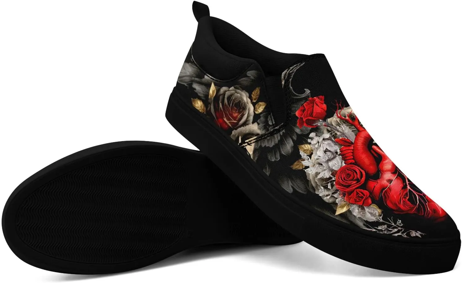 Stylish Skull Flower Slip-On Canvas Shoes for Men Women Unisex Trendy Comfortable Flat Sneaker Lightweight Footwear