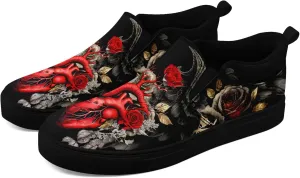 Stylish Skull Flower Slip-On Canvas Shoes for Men Women Unisex Trendy Comfortable Flat Sneaker Lightweight Footwear