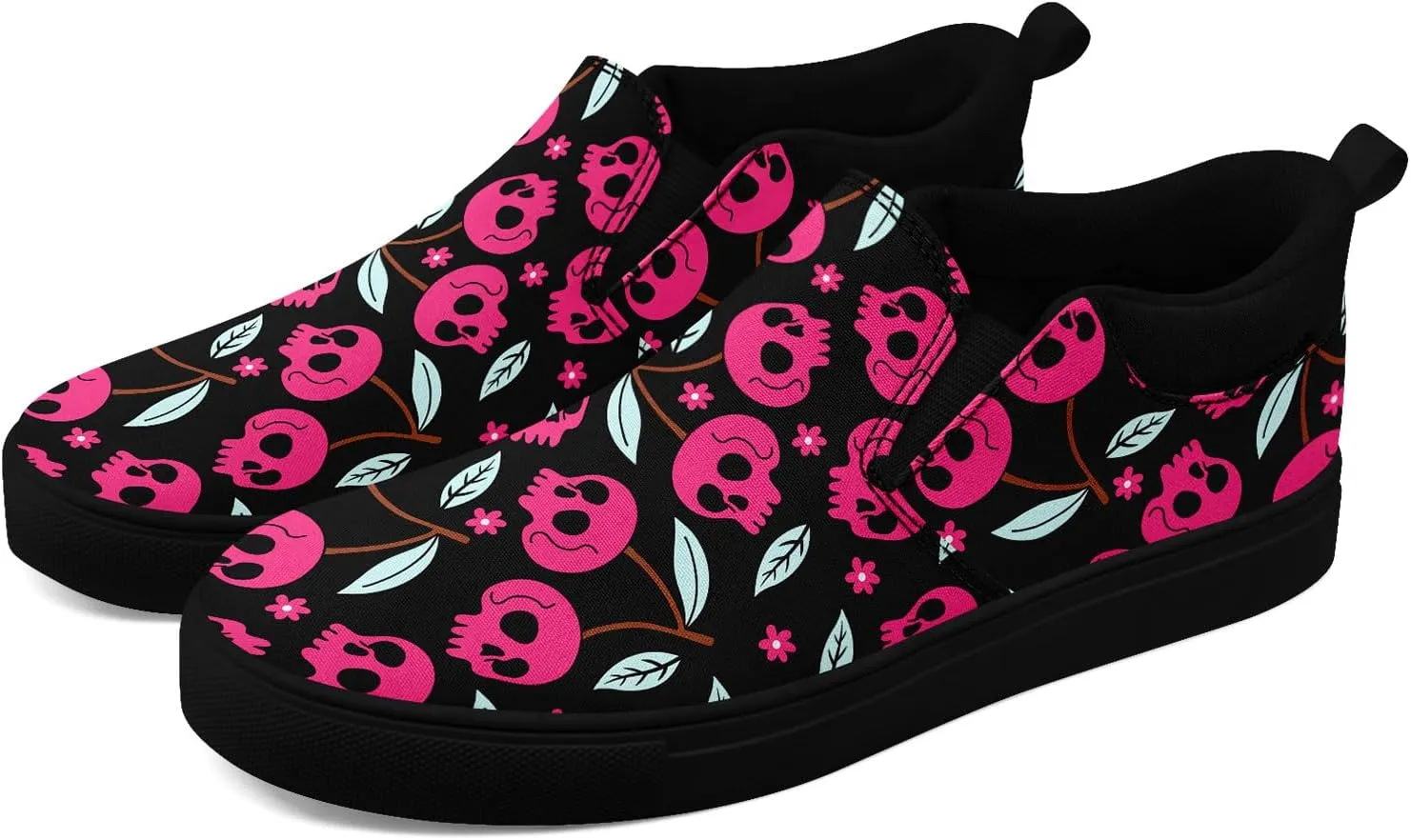 Stylish Skull Flower Slip-On Canvas Shoes for Men Women Unisex Trendy Comfortable Flat Sneaker Lightweight Footwear