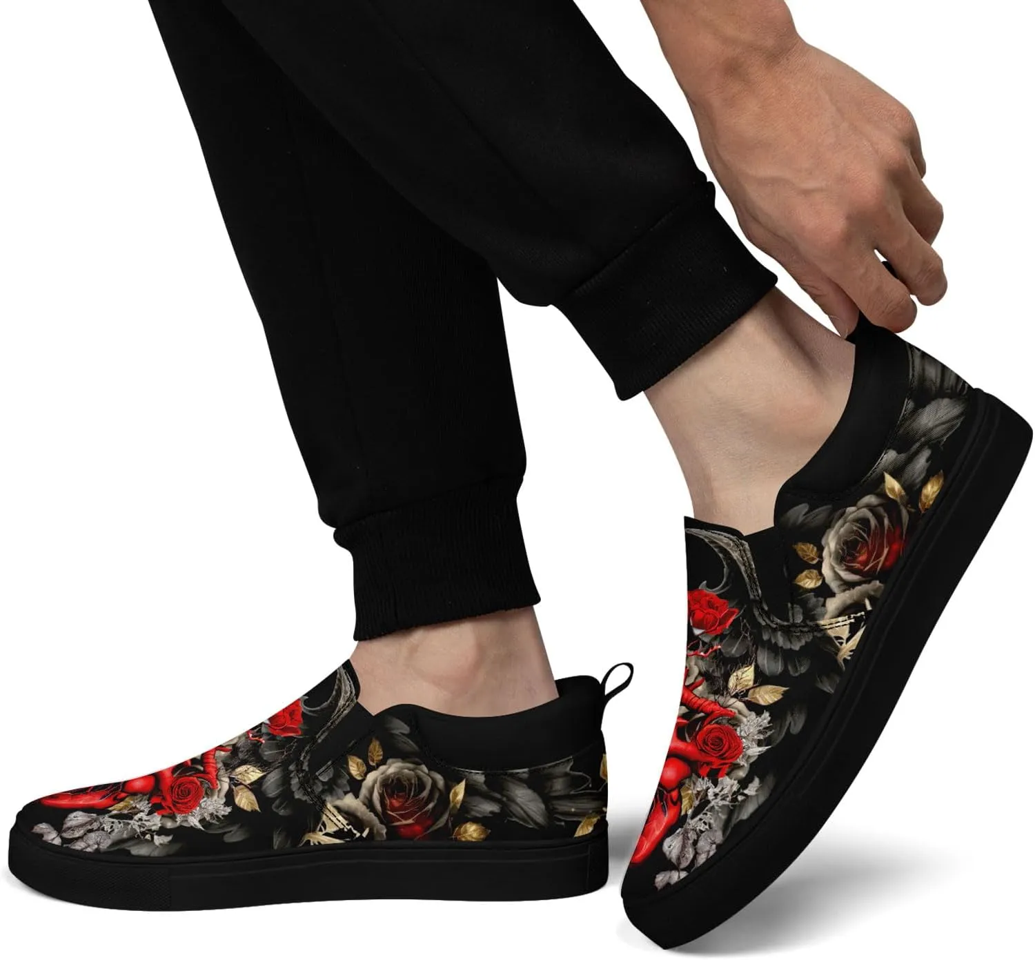 Stylish Skull Flower Slip-On Canvas Shoes for Men Women Unisex Trendy Comfortable Flat Sneaker Lightweight Footwear