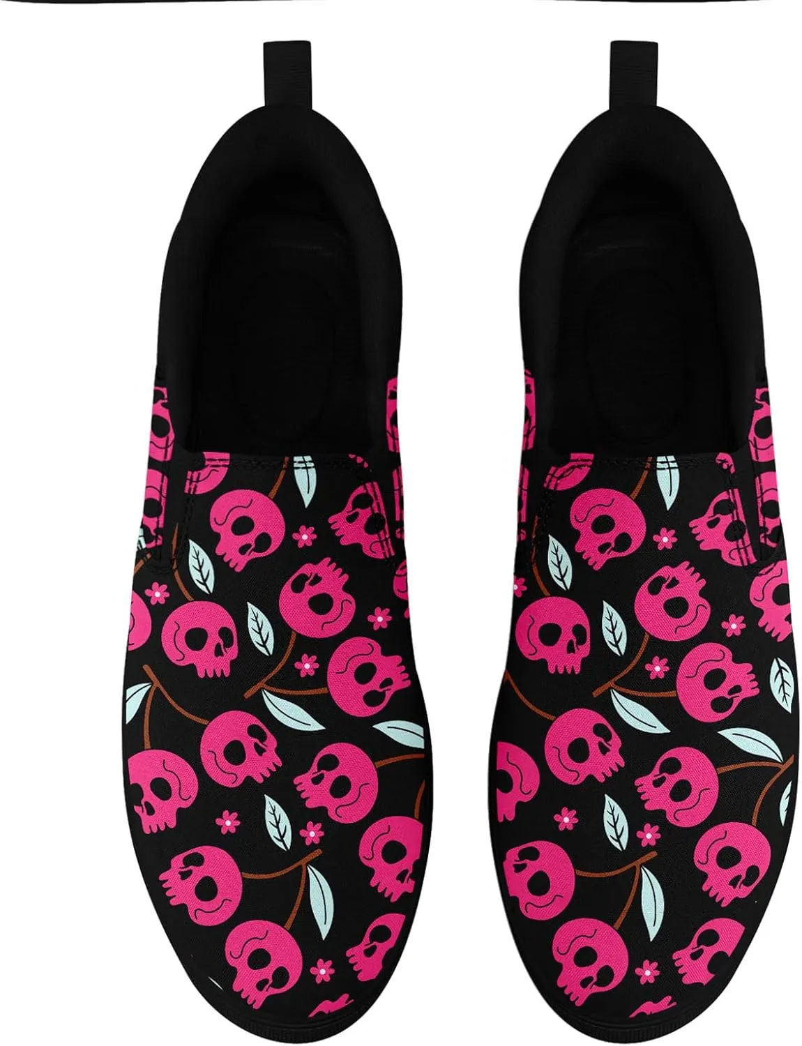 Stylish Skull Flower Slip-On Canvas Shoes for Men Women Unisex Trendy Comfortable Flat Sneaker Lightweight Footwear