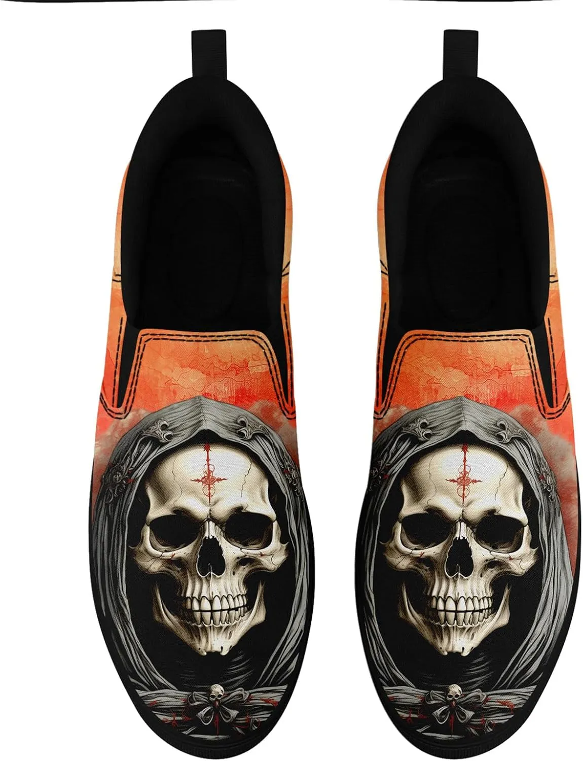Stylish Skull Flower Slip-On Canvas Shoes for Men Women Unisex Trendy Comfortable Flat Sneaker Lightweight Footwear