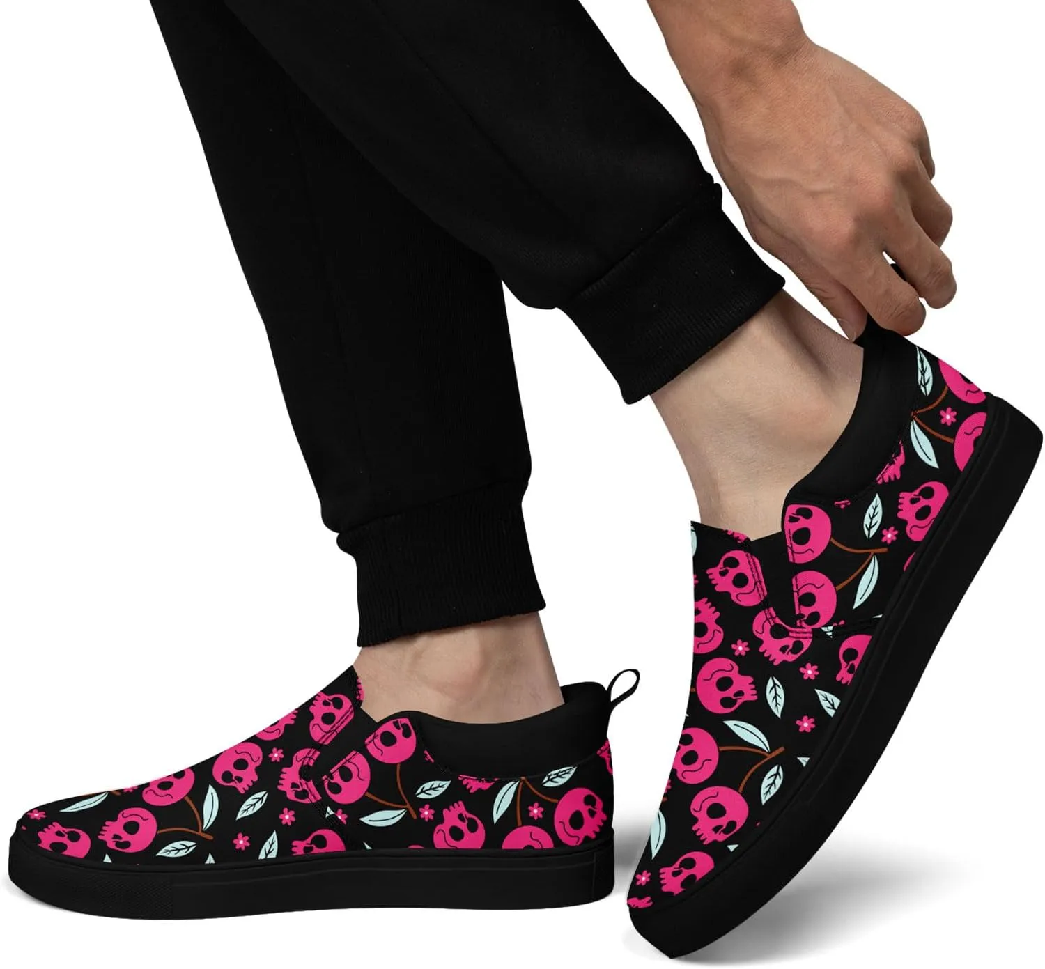 Stylish Skull Flower Slip-On Canvas Shoes for Men Women Unisex Trendy Comfortable Flat Sneaker Lightweight Footwear