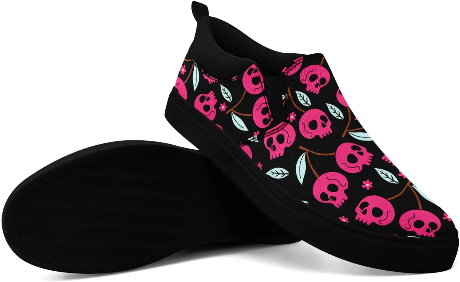Stylish Skull Flower Slip-On Canvas Shoes for Men Women Unisex Trendy Comfortable Flat Sneaker Lightweight Footwear